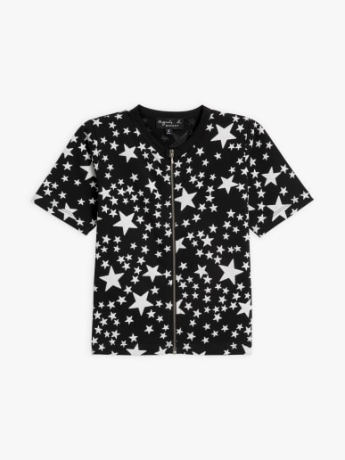 t-shirt zipp&eacute; en jersey de coton noir imprim&eacute; " Etoiles" blanches
