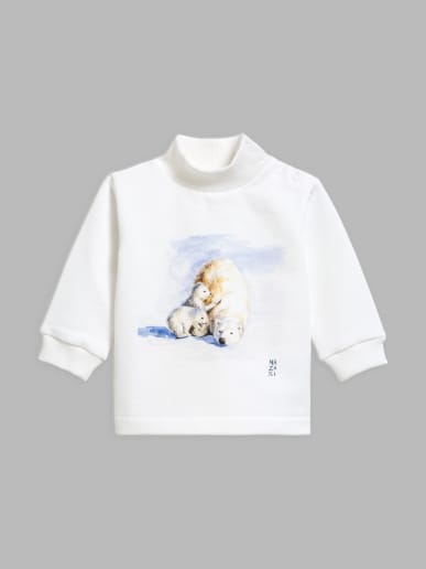 white Futur cotton fleece sweatshirt with polar bear screen-print by the artist Ma Za Z