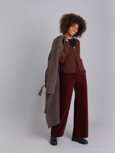 brown alpaca long-sleeve jacket