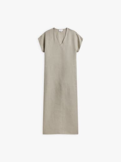  beige natural linen v-neckline Maroc dress
