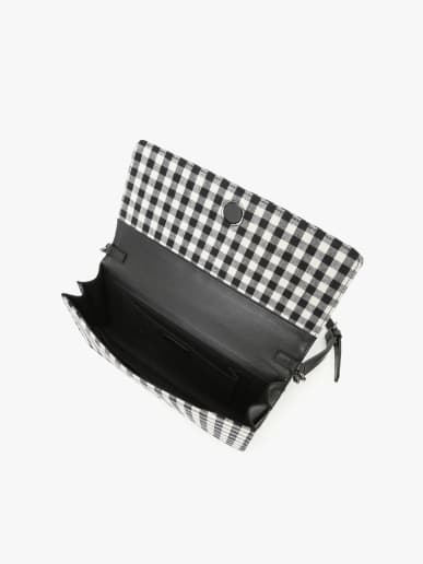 sac pochette en coton imprim&eacute; vichy noir image number 5