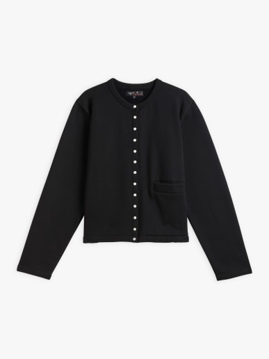 black cotton fleece Phone cardigan