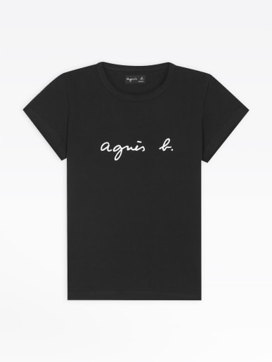 black cotton Brando "agn&egrave;s b." logo t-shirt