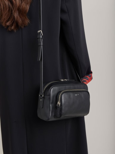 grand sac &eacute;paule en cuir noir