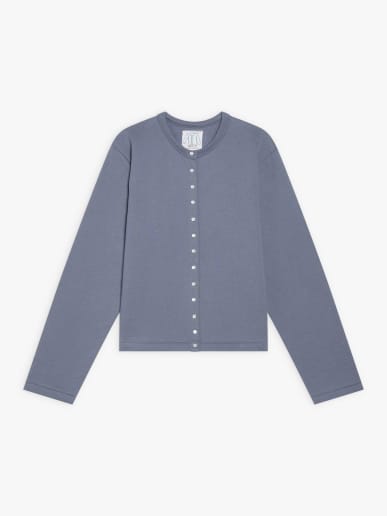 grey cotton fleece snap cardigan