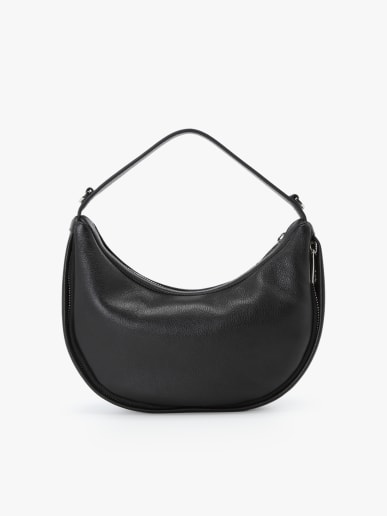 black oval leather handbag