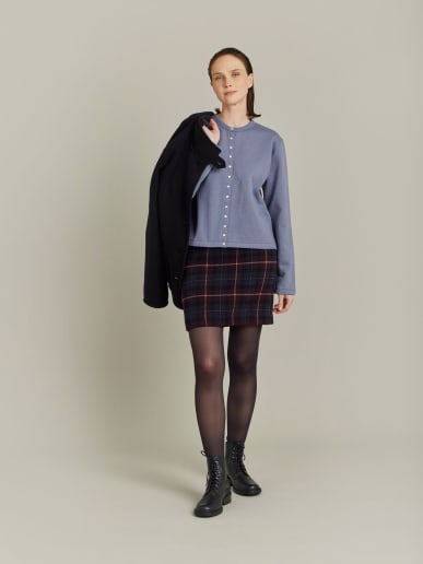 grey cotton fleece snap cardigan