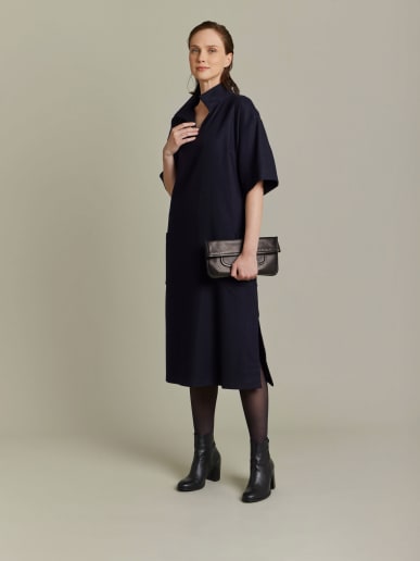 blue wool flannel dress