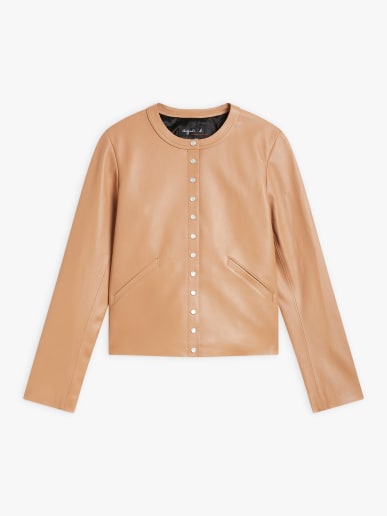 brown snap cardigan lambskin 