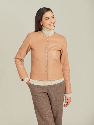 brown snap cardigan lambskin 