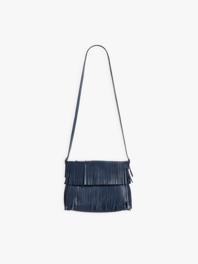 blue Carmen leather tote bag with fringes