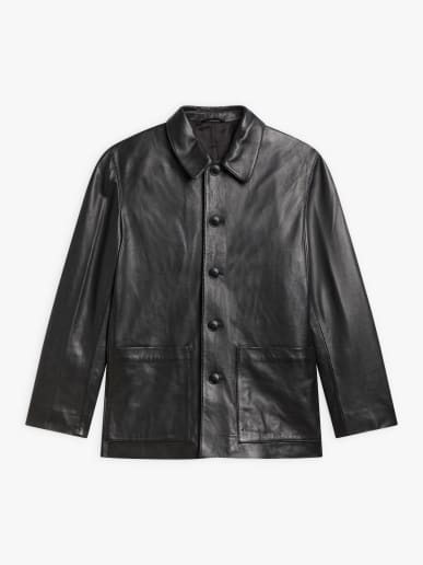 black leather work jacket