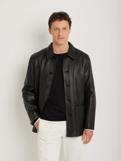 black leather work jacket