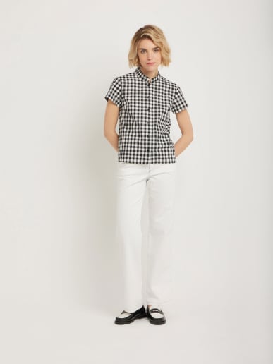 chemise noire en coton motif vichy 