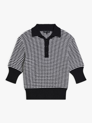 black cotton striped polo shirt