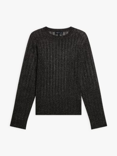 pull t-shirt en jersey de viscose &agrave; rayures m&eacute;taliques marron