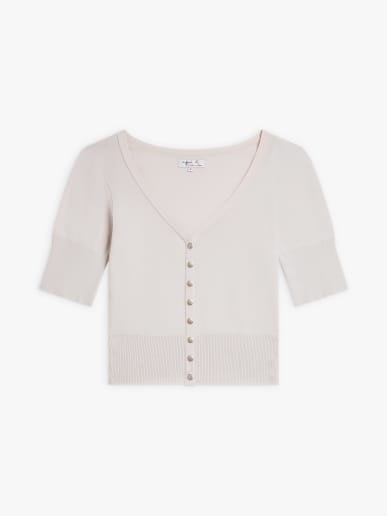 beige Nora cotton cardigan with short sleeves