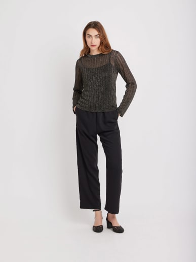 pull t-shirt en jersey de viscose &agrave; rayures m&eacute;taliques marron