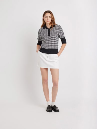 black cotton striped polo shirt