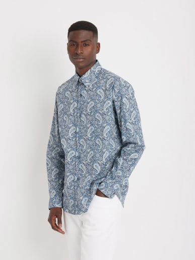 chemise Andy en coton imprim&eacute; bleu
