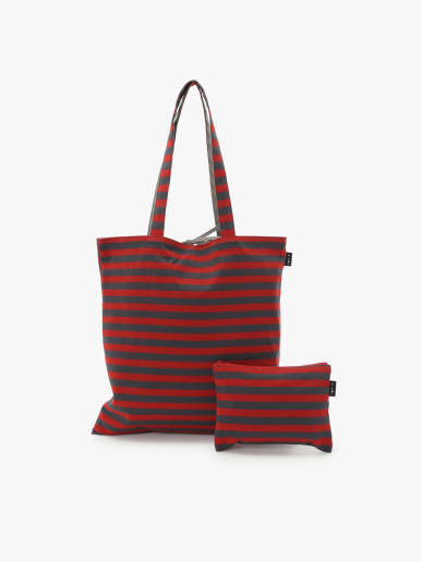 tote bag en coton r&eacute;versible &agrave; rayures rouge et gris