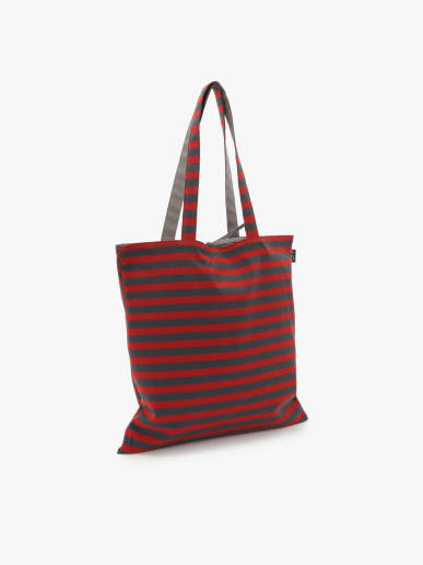 tote bag en coton r&eacute;versible &agrave; rayures rouge et gris