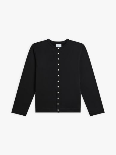 black cotton fleece snap cardigan