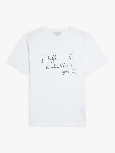 white cotton t-shirt with &ldquo;j'kiffe le Louvre&rdquo; screen print