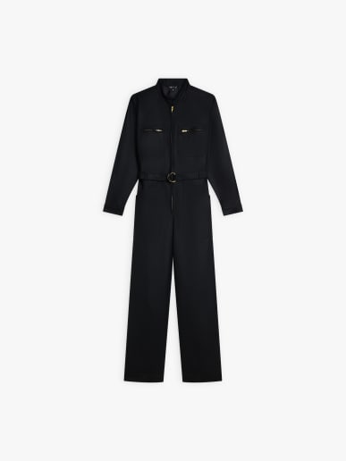 black wool gabardine jumpsuit