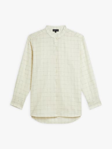 tunique en voile de laine &agrave; carreaux beige