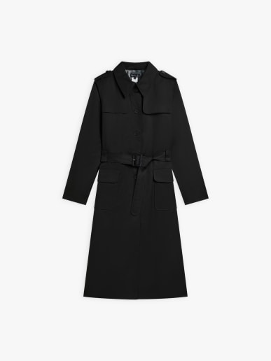 black polyester-cotton water-repellent trench coat