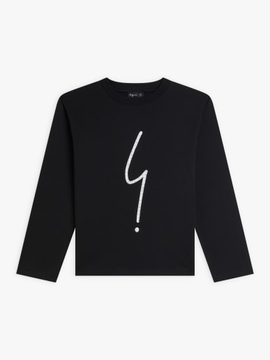 black cotton woven "Point d'ironie" screenprint sweatshirt