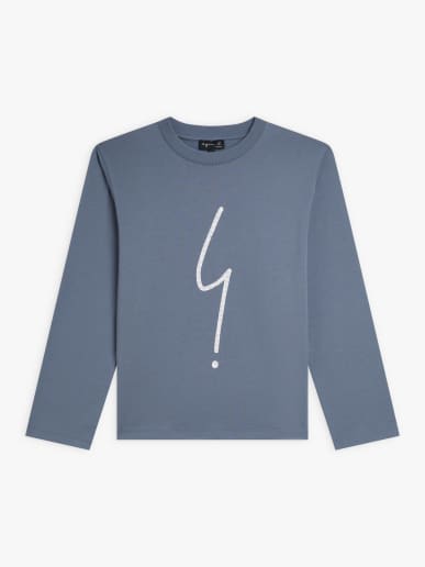 sweat Agneau en coton s&eacute;rigraphi&eacute; "Point d'ironie" tram&eacute; gris