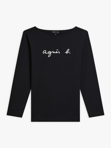 t-shirt New Bow Manches Longues en coton s&eacute;rigraphi&eacute; "agn&egrave;s b." noir