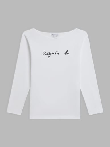 t-shirt New Bow Manches Longues en coton s&eacute;rigraphi&eacute; "agn&egrave;s b." blanc