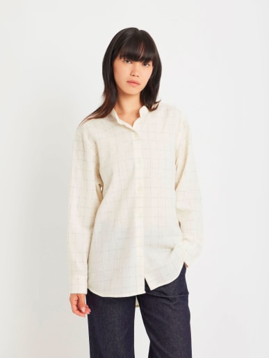 tunique en voile de laine &agrave; carreaux beige