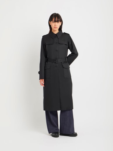 black polyester-cotton water-repellent trench coat