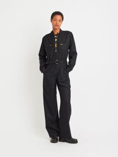 black wool gabardine jumpsuit