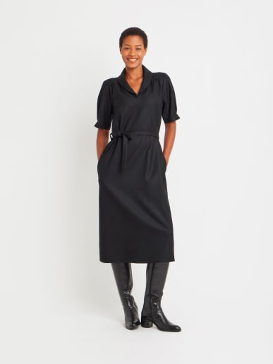 black wool gabardine dress