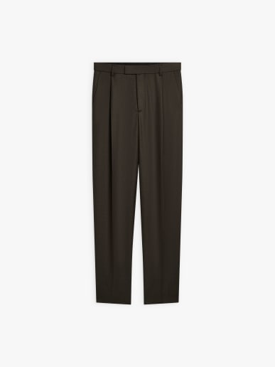 pantalon Ibra en gabardine de laine marron chin&eacute;