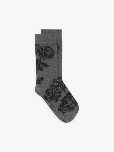 chaussettes Adams gris chin&eacute; motif "roses"
