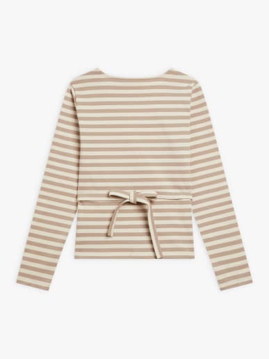 haut cache-coeur Zen en jersey de coton &agrave; rayures beige et &eacute;cru