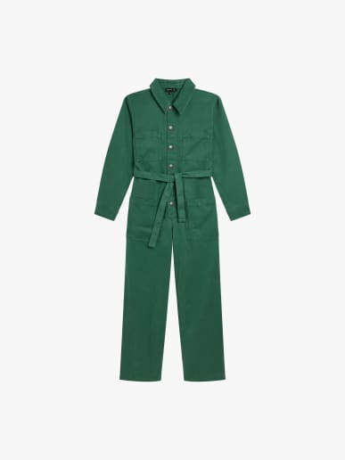 green cotton gabardine jumpsuit