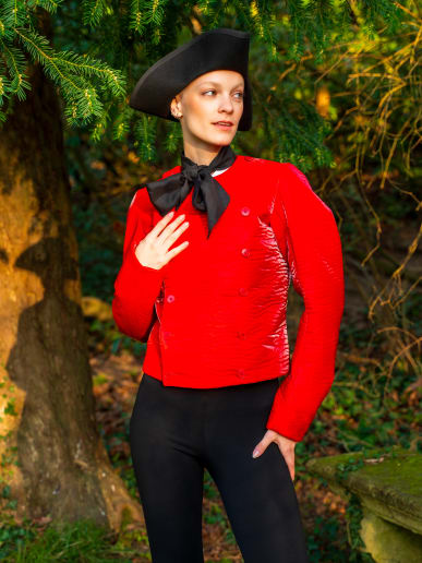 red carmagnole jacket in quilted technical fabric 