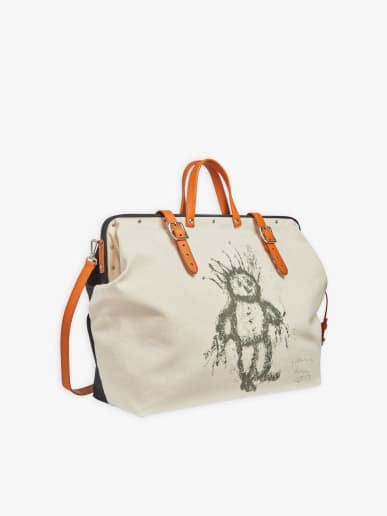 sac Boston en toile de coton et cuir artiste Harmony Korine beige