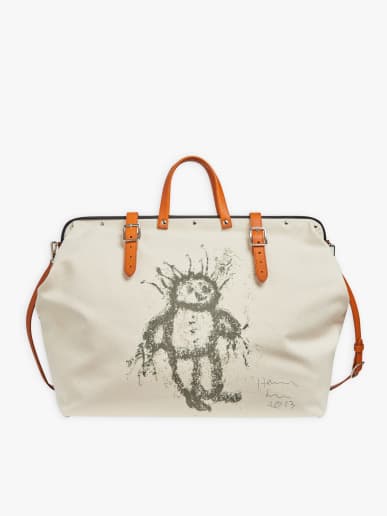 sac Boston en toile de coton et cuir artiste Harmony Korine beige