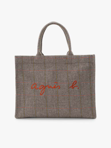 tote bag en laine &agrave; carreaux gris