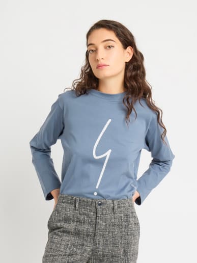 sweat Agneau en coton s&eacute;rigraphi&eacute; "Point d'ironie" tram&eacute; gris