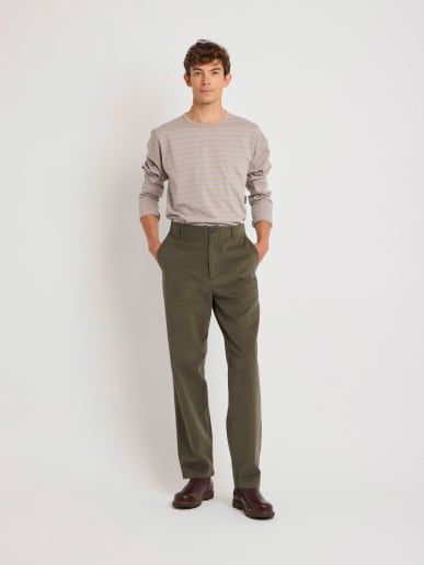 pantalon en serg&eacute; de coton vert-de-gris