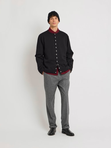 black cotton fleece snap cardigan